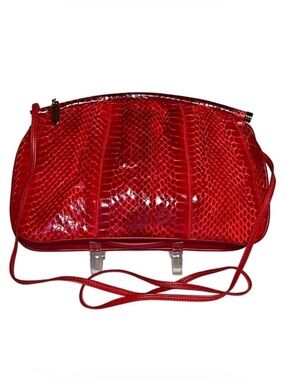 PALIZZIO SNAKE SKIN leather Crossbody or clutch Christmas Red made 1980’s